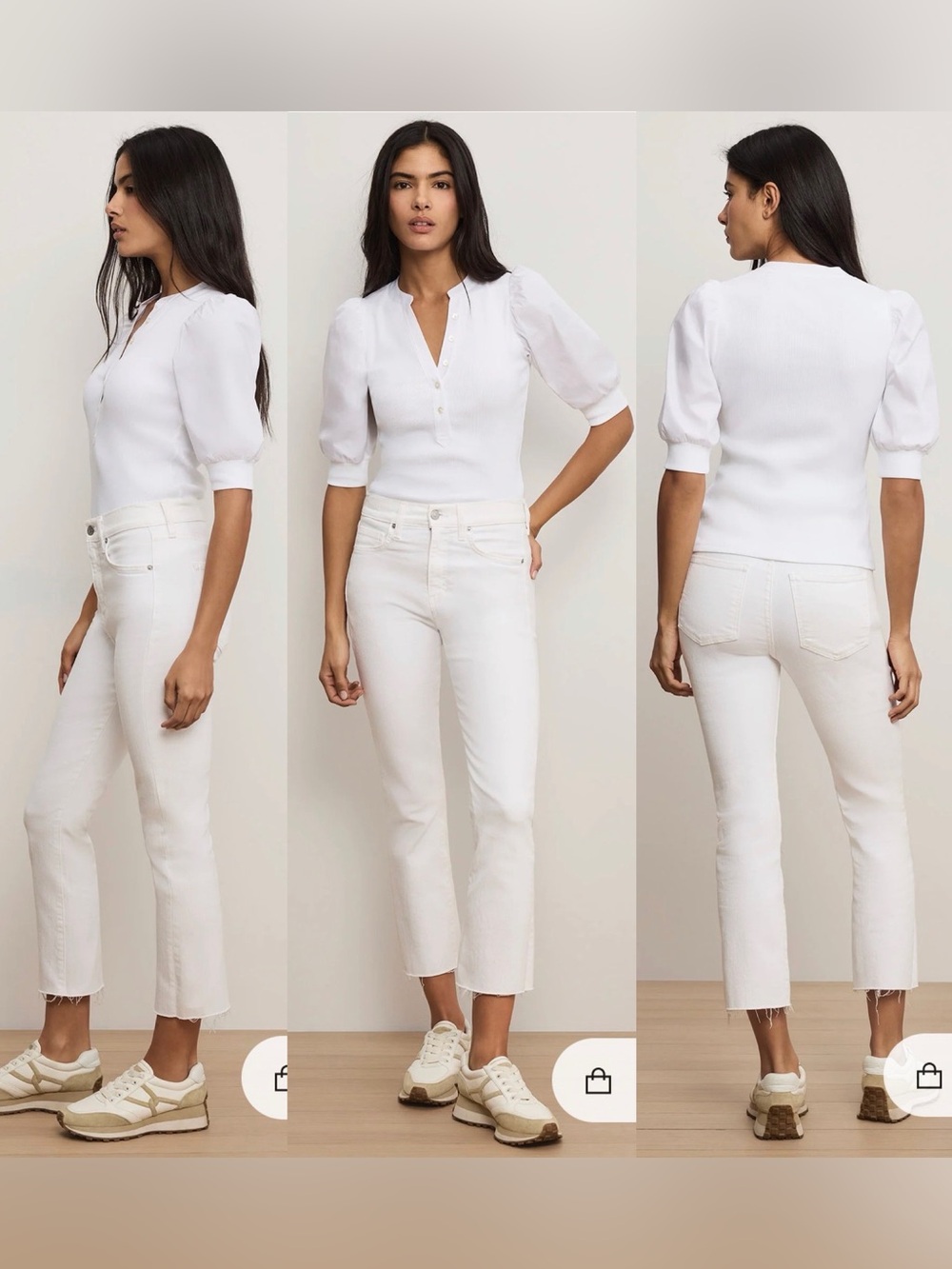 NWT Veronica Beard Coralee Puff-Sleeve Top Ribbed Split-Band Collar White 2XL